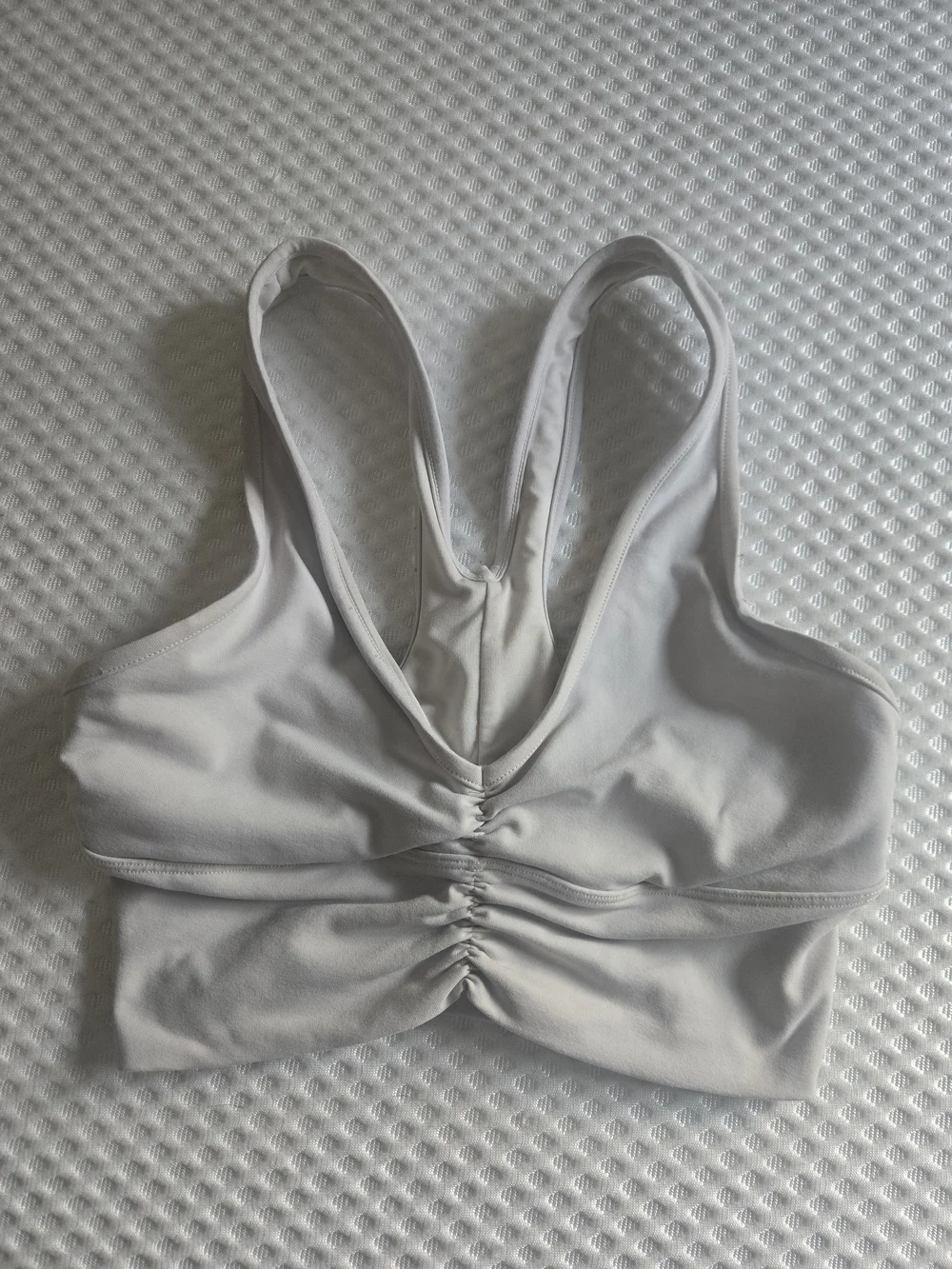 ALO White & Bone Colored Ruched Front Sports Bra